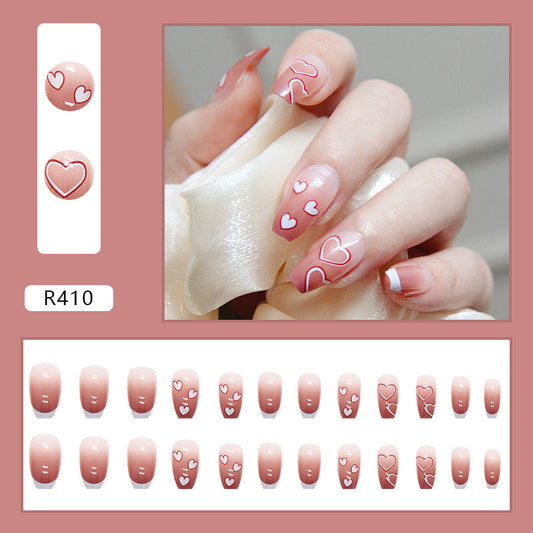 Pink Heart Ombre | Medium Coffin Manicure | Press On Nails R410