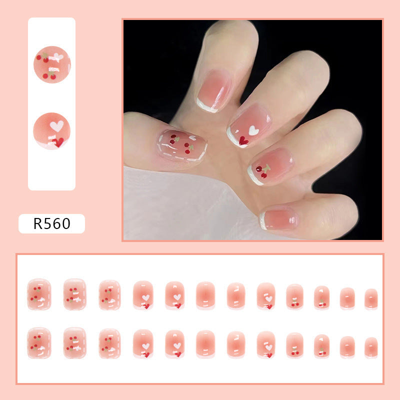 Cute Cherry Love Heart | Short Squoval Manicure | Press On Nail