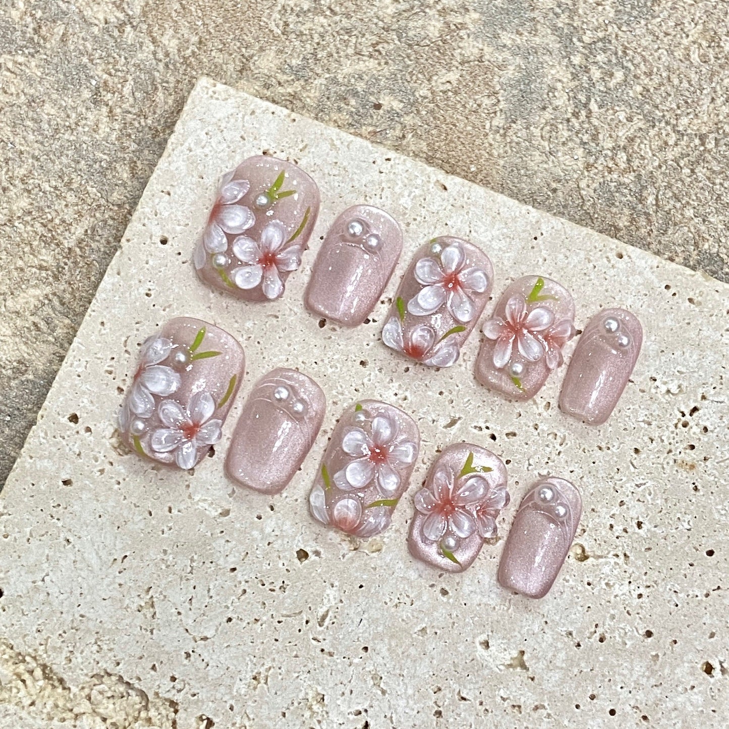 Dazzling Elegance in Blooms | Short Squoval Manicure | Handmade Press On Nails H327