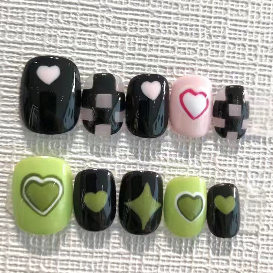 #BL89 Handmade Press On Nails Short Nails Heart Shape