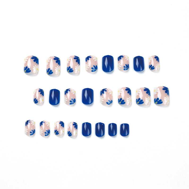 Blue Blossom | Short Square Manicure | Press On Nails N783