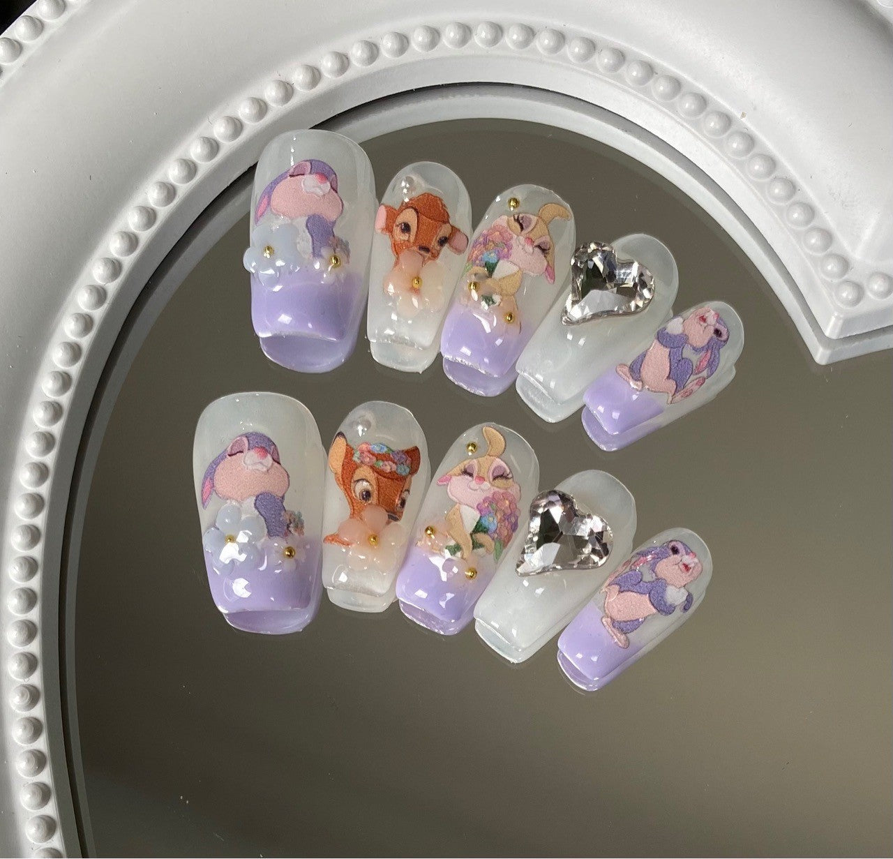 Lilac Deer Bambi Accents | Short Squoval Manicure | Handmade Press On Nails H22