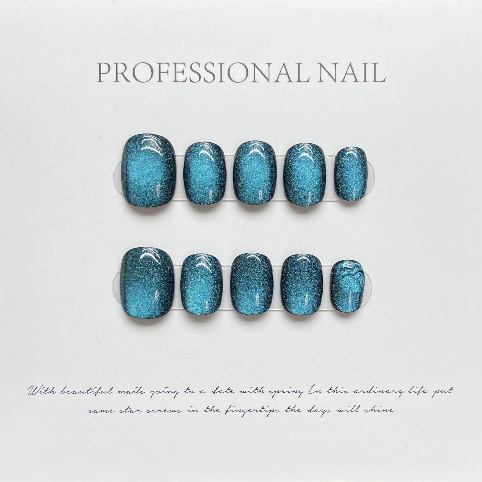 Bling Bliss| Short Squoval Manicure |Handmade Press On Nails H154 Blue