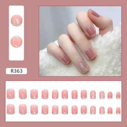 Pink Glitter French Ombre | Short Square Manicure | Press On Nail