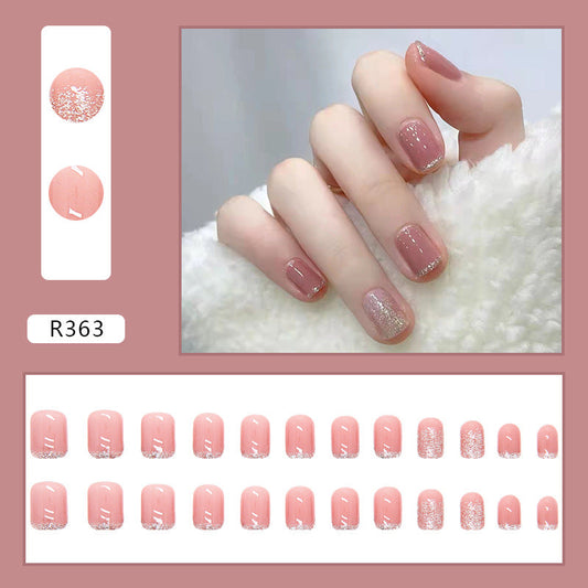 Pink Glitter French Ombre | Short Square Manicure | Press On Nail R363