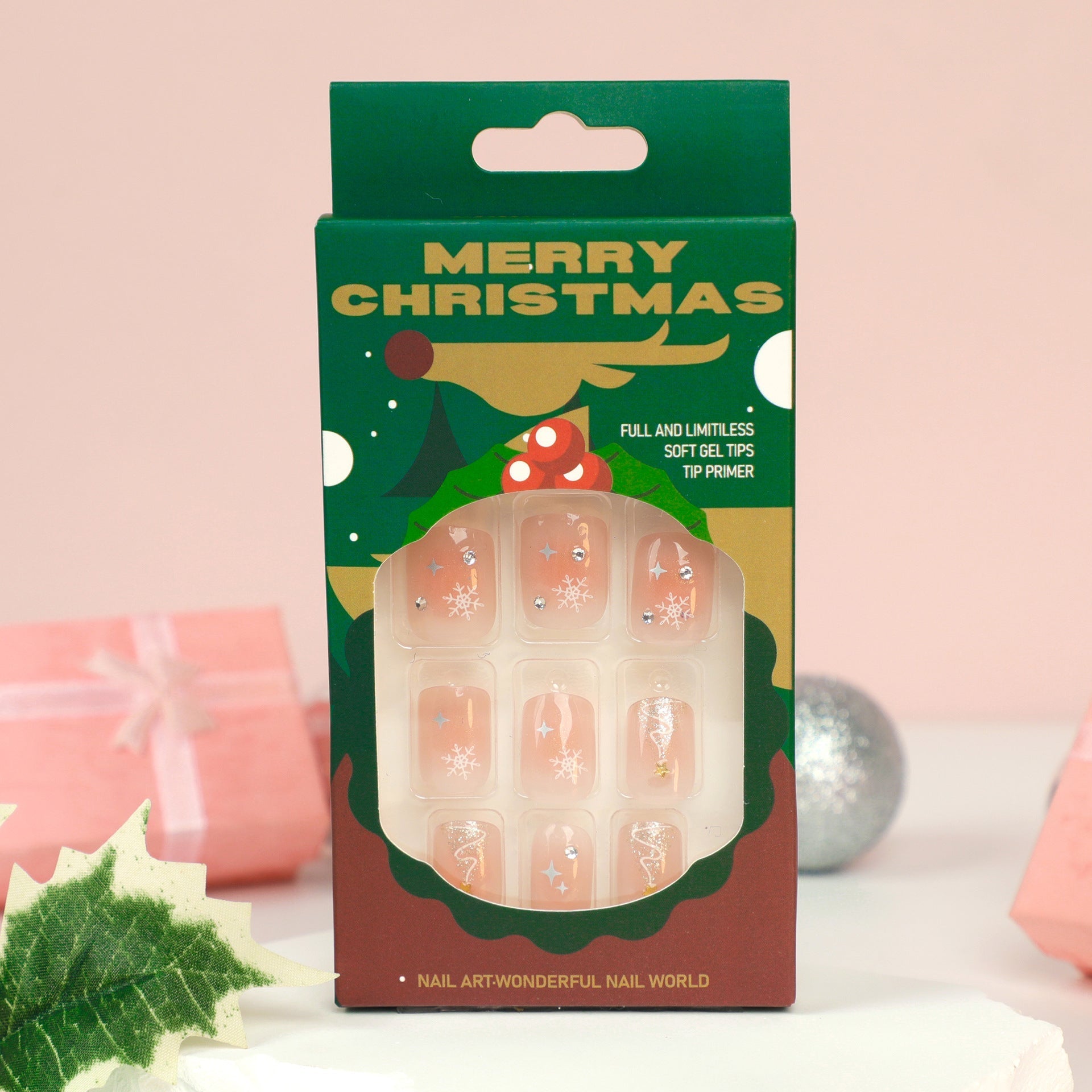 Peachy Christmas| Short Squoval Manicure | Press On Nails N482