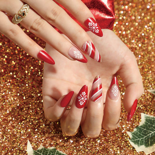 SnowFlake French Tip Red Christmas Press On Nails