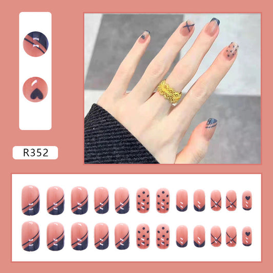 Embellished French | Short Squoval Manicure | Press On Nail R352