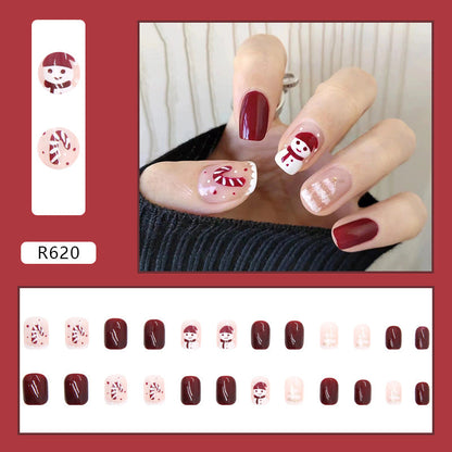 24Pcs/Box Short Square Press On Nails Christmas Gift Snow Snowflake Designer Acrylic Reusable Fake Nails Tips R620