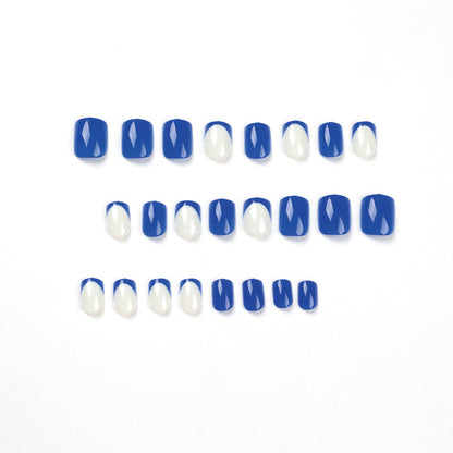 Personalized Wholesale Artificial Fingernails OEM/ODM High Quality Blue French False Nails Short Press On Nails