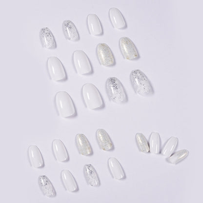 private label nail art false nail white snow coffin short nail press on with customize packages