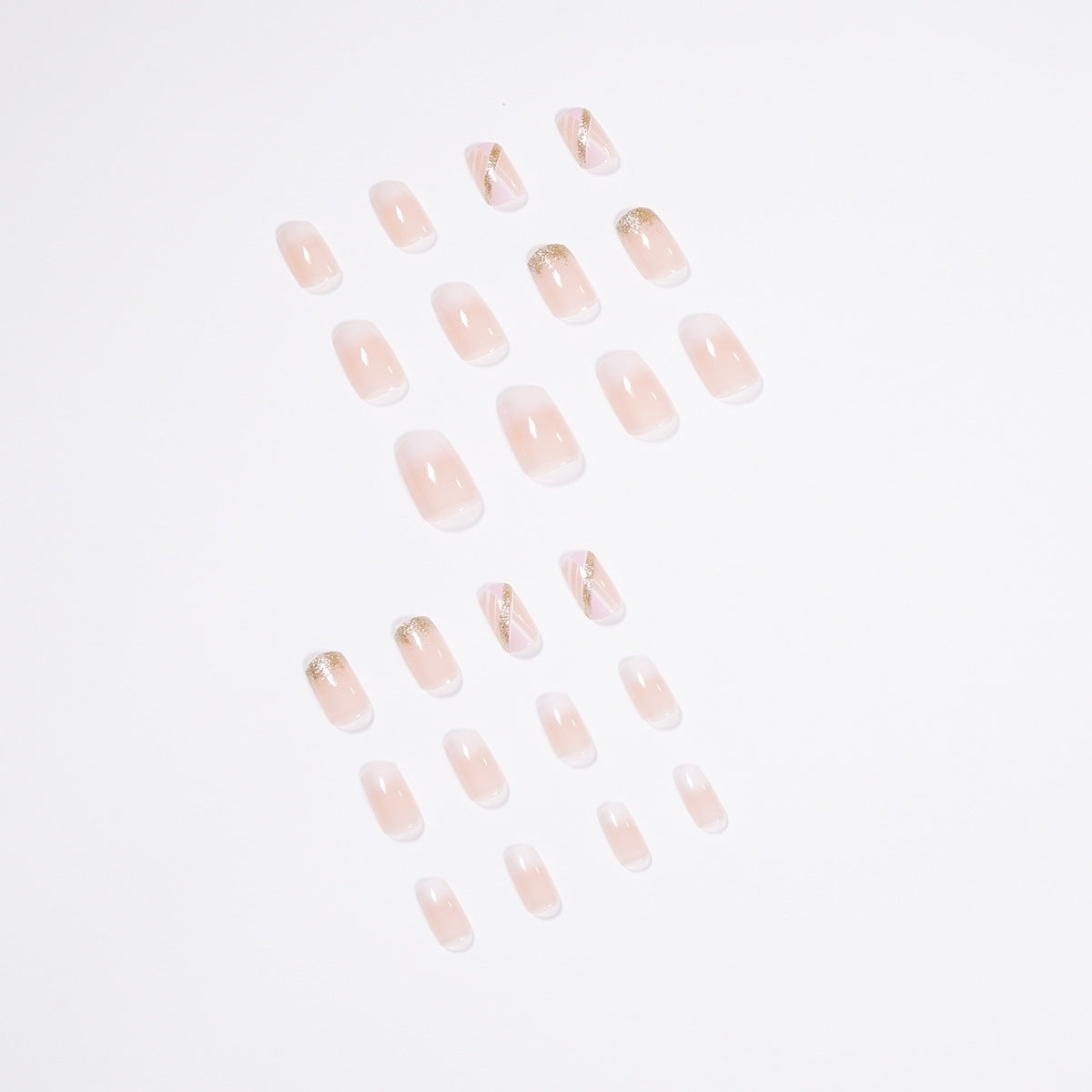 Luxury Pink Gradient Geometric Glitter Short Square Design Press On Nails