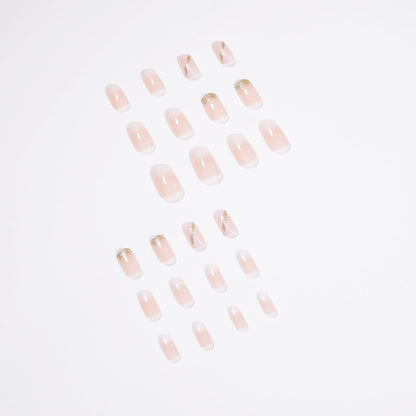 Luxury Pink Gradient Geometric Glitter Short Square Design Press On Nails