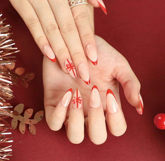 24Pcs/Box Short Square Press On Nails Christmas Gift Snow Snowflake Designer Acrylic Reusable Fake Nails Tips JP1894