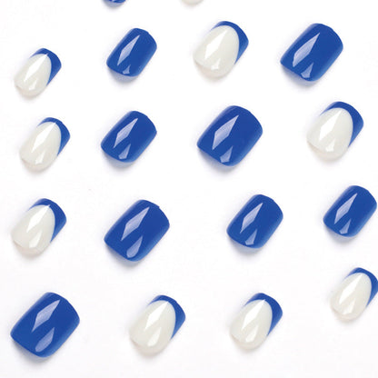 Personalized Wholesale Artificial Fingernails OEM/ODM High Quality Blue French False Nails Short Press On Nails