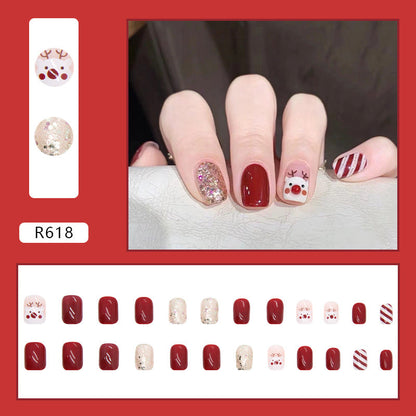 Christmas Designed Press On Nails Wholesale Short Long Coffin Square Xmas Nail Art Decoration Ballerina False Nail Tips R618