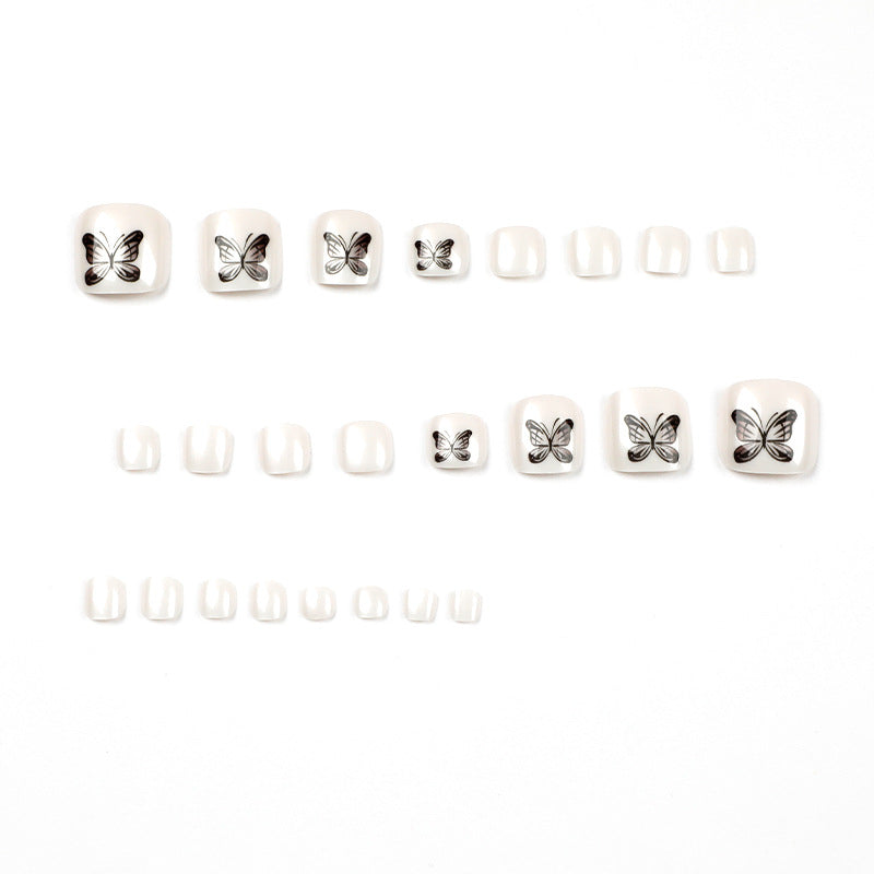 24 Pcs/box Guangzhou False Nails Butterfly Press On Toe Nails Short White Color