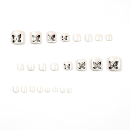 24 Pcs/box Guangzhou False Nails Butterfly Press On Toe Nails Short White Color