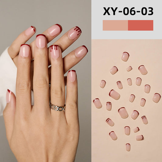 wholesale halloween Blood design fake nails french short square acrylic high quality press on nails kit private label XY-06-03