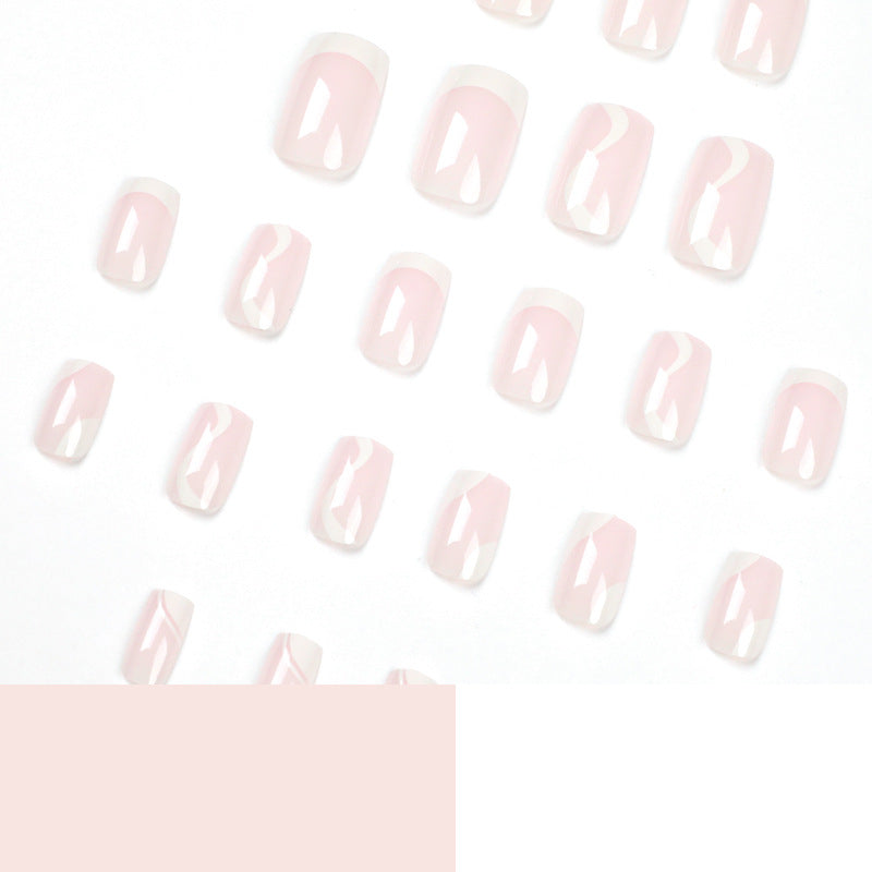 High Quality Artificial Fingernails Oem Wholesale Fake Nail Short Square French Wave Gel Press On Nail