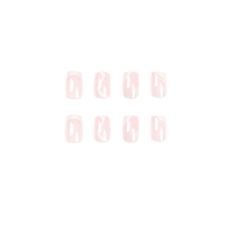 High Quality Artificial Fingernails Oem Wholesale Fake Nail Short Square French Wave Gel Press On Nail