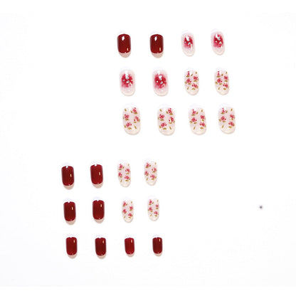 Bulk red press on nails kits private labels short polished gel false nail for wedding