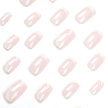 High Quality Artificial Fingernails Oem Wholesale Fake Nail Short Square French Wave Gel Press On Nail