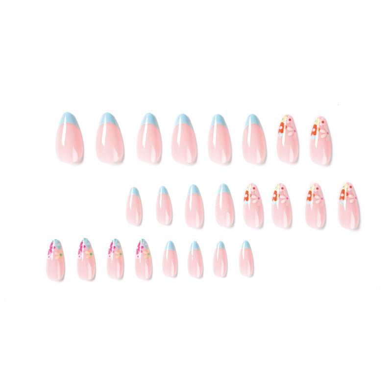 China Wholesale French Mixed Full Cover Almond Fake Nails Art Short Tips Acrylic Press On Nails