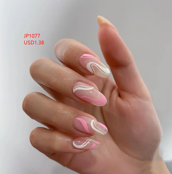 Find a supplier press on nails pink blue green black gold short white nails press on luxury short JP1077