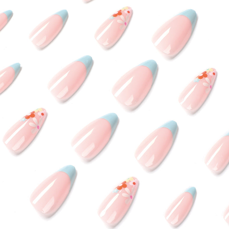 China Wholesale French Mixed Full Cover Almond Fake Nails Art Short Tips Acrylic Press On Nails