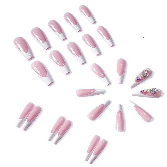 24 Pcs/Box Wholesale Bride False Nails Long Coffin French Diamond Rhinestone Press On Nails Tips Artificial Fingernails JP2281-B3