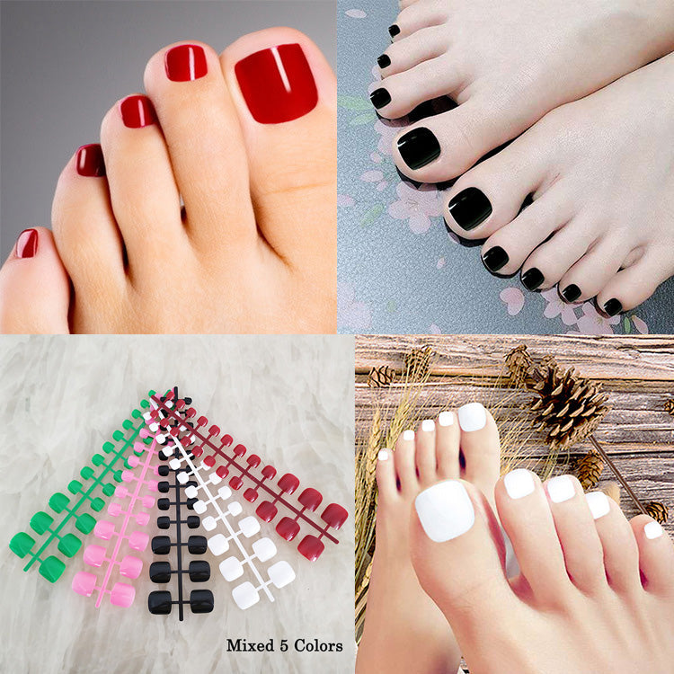 5 Sets Full Cover short false toenails nails Mixed 5 Colors press on foot french Foot False Nail Art Salon Supplies Wholesale