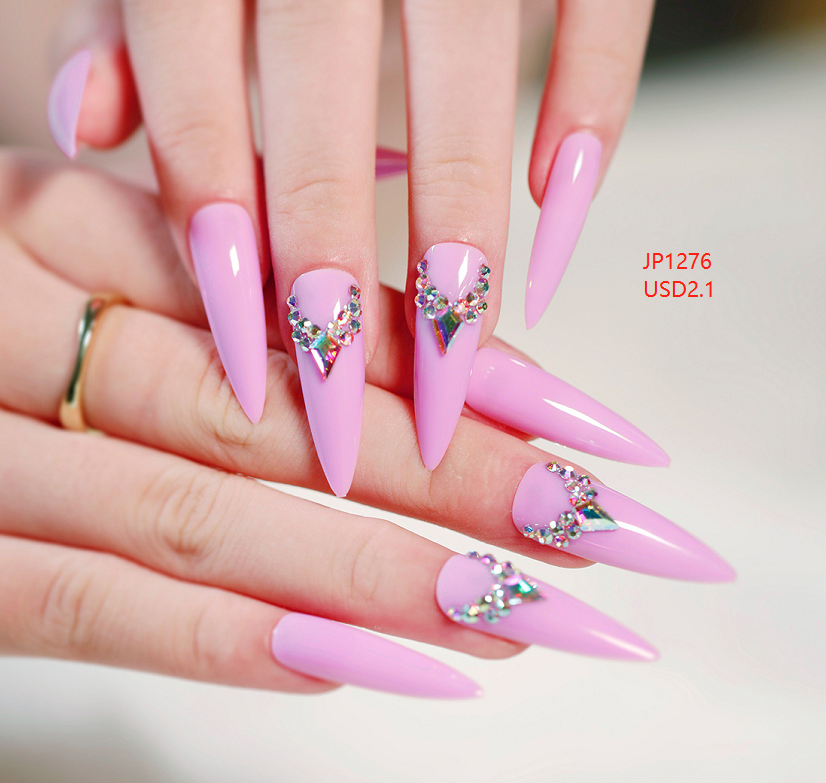 Find a supplier press on nails pink blue green black gold short white nails press on luxury short JP1276