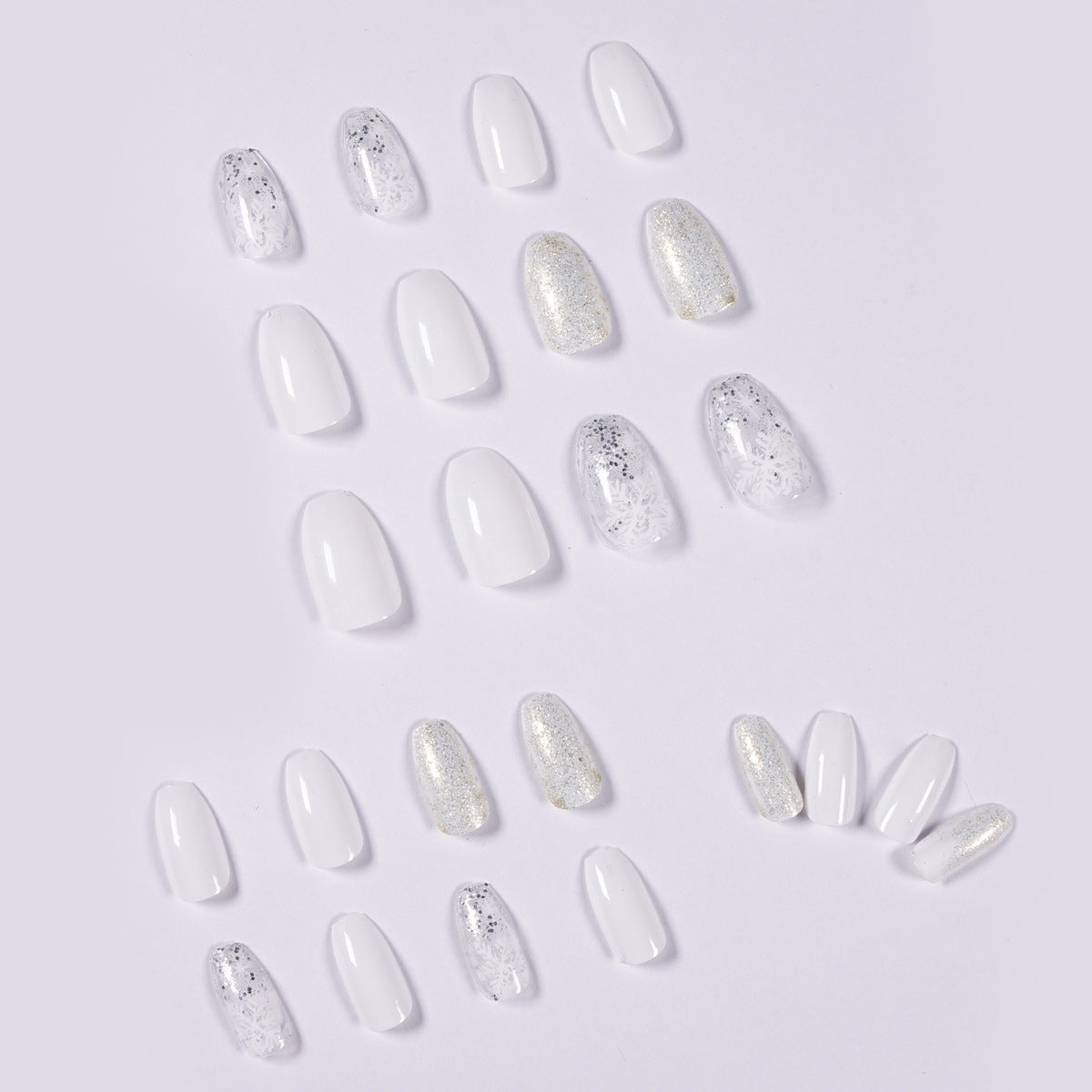 private label nail art false nail white snow coffin short nail press on with customize packages 24pcs box snow press on nails