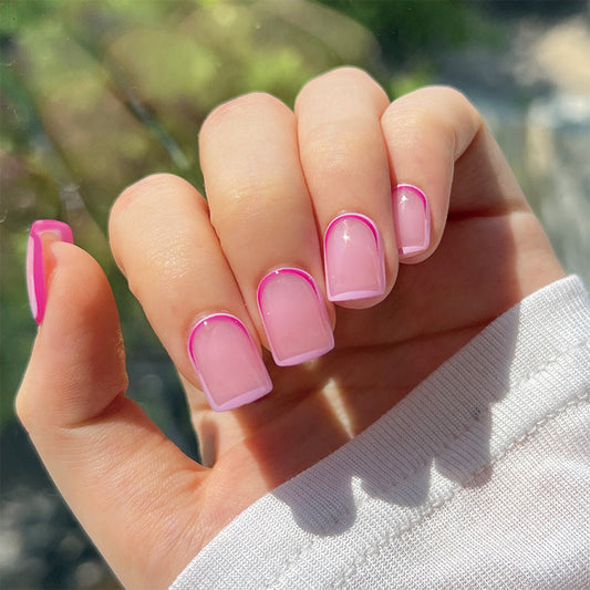 Dropshipping Pink Fake Nails Short Oval French Wholesale Press On Nail Artificial Fingernails JP1872