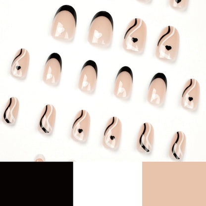 24pcs/box Wholesale Short Fake Nails Almond Salon False Nails Black Customized Press On Nails