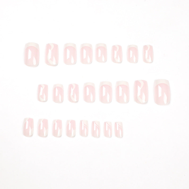 High Quality Artificial Fingernails Oem Wholesale Fake Nail Short Square French Wave Gel Press On Nail