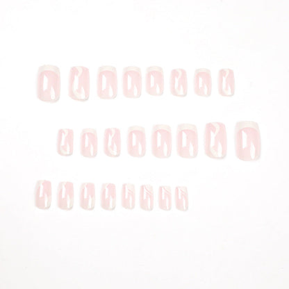 High Quality Artificial Fingernails Oem Wholesale Fake Nail Short Square French Wave Gel Press On Nail