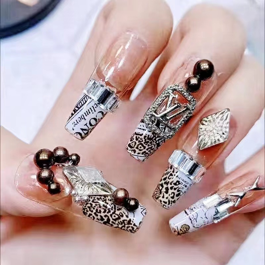 Acrylic New Custom Design Luxury Oval Finger Nails With Rhinestones Full Cover Artificial Art Press On Acrylic Nails Tips D2