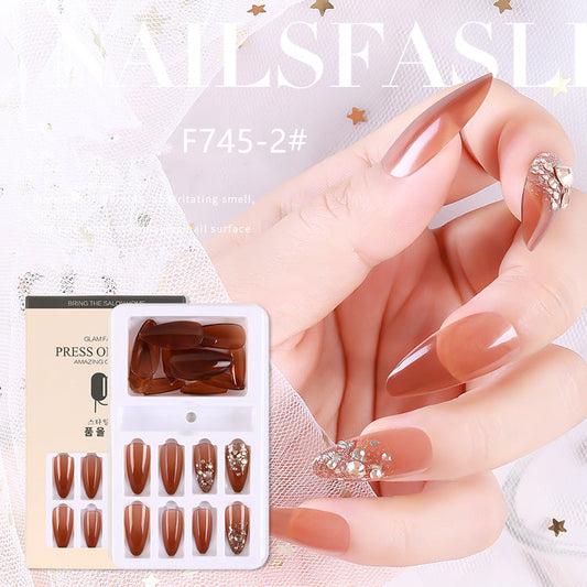 Free Sample Short Matte Artificial Press On Nails With Bulk Reusable Handmade Bling Stones 3D Square Art False Tips Box F745-2