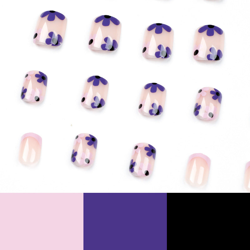 Wholesale 24Pcs/set Flowers Artificial Fingernails Nail Art Short Press On Nails