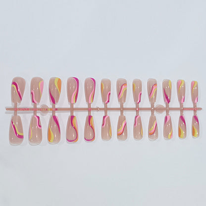 24Pcs/box Wholesale Wave Ballerina Full Cover Short Coffin Tips Artificial Fake Nail Art Press On Nails Packaging Box