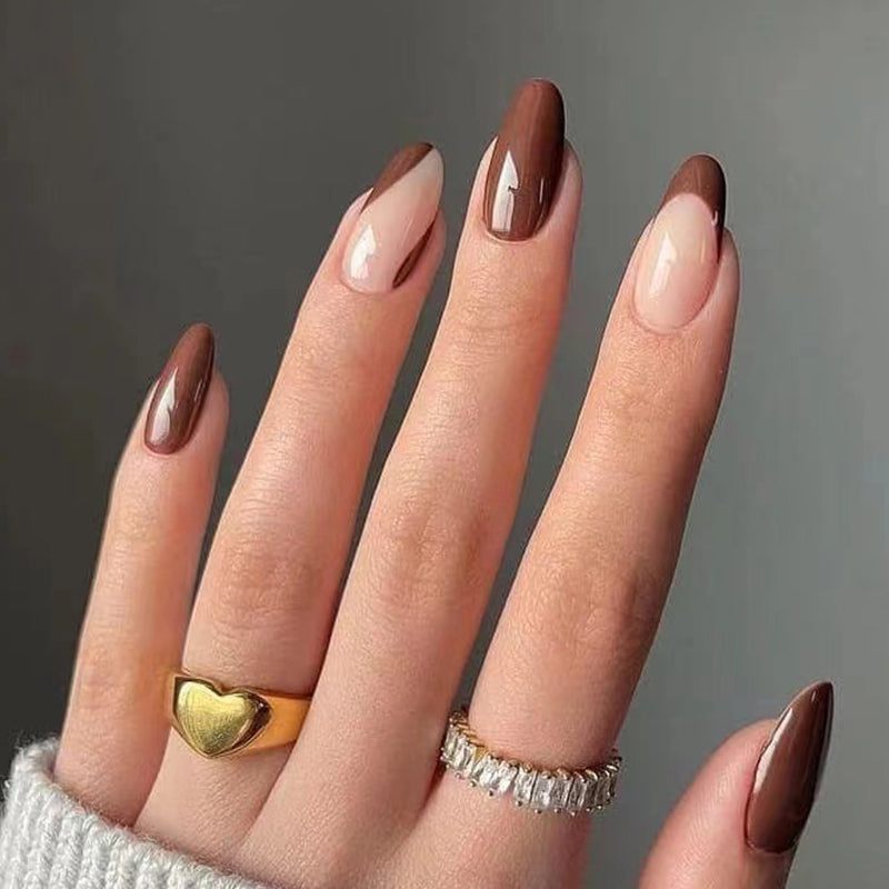 unique style fashion oval solid colors different shapes short coffen press on nails JP275