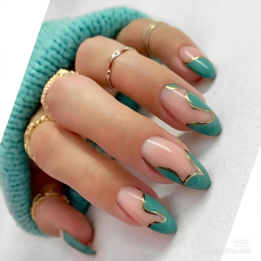 Aqua Waves Almond Nails