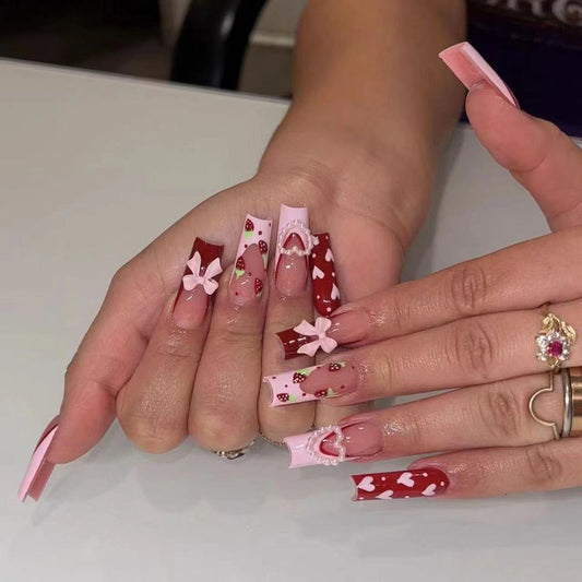 Sweet Strawberry Delight Coffin Nails