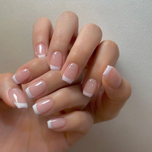 Classic French Manicure with Modern Squoval Nails