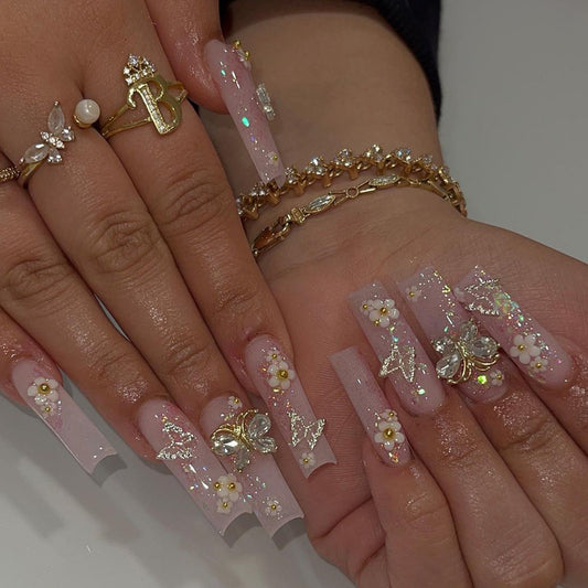 Luxe Glitter & Pearl Long Nail Set