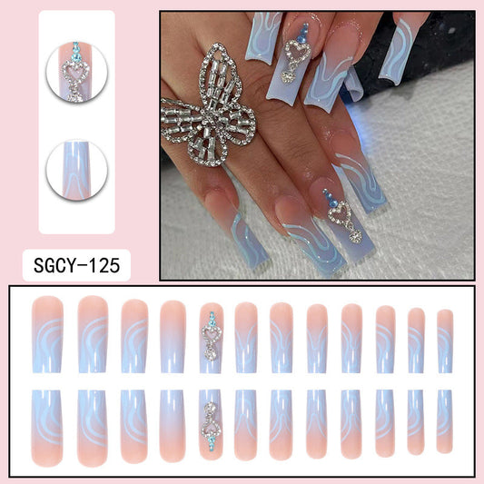 Icy Waves Crystal Coffin Nails