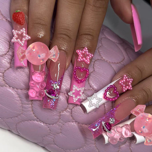 Magical Pink Fantasy Coffin Nails with 3D Charms