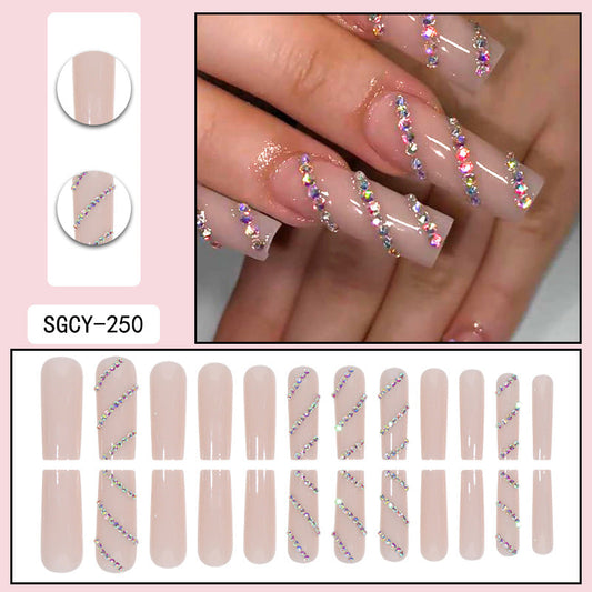 Elegant Rhinestone Embellished Nude Long Coffin Nails